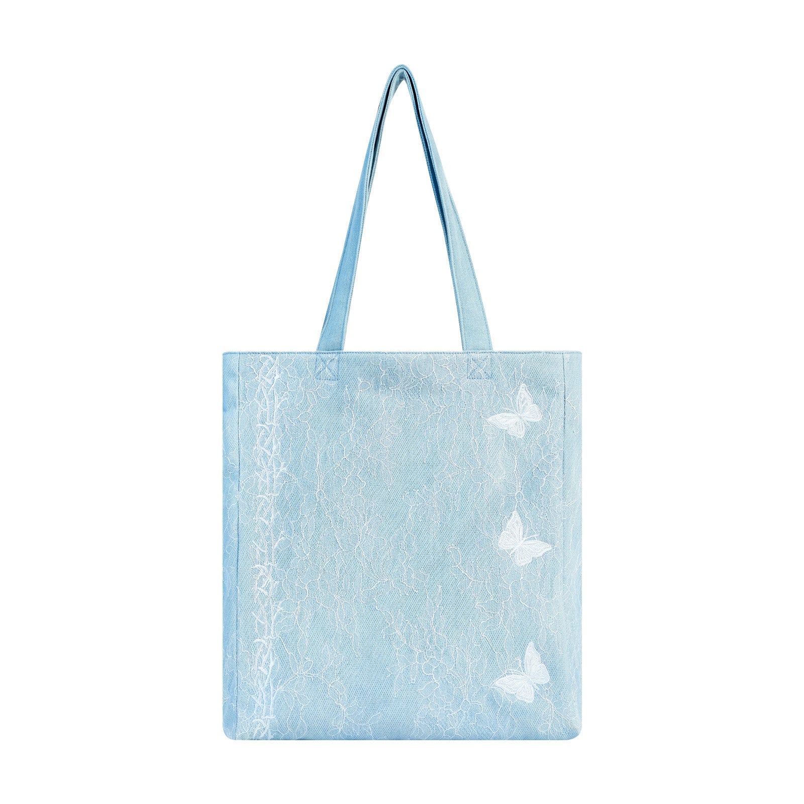 Aesthetic Premium Designer Lace Butterfly Shoulder Purse | 2025 Summer French Romantic Niche Foldable Large Denim Tote Bag with Pockets-Garden Reverie