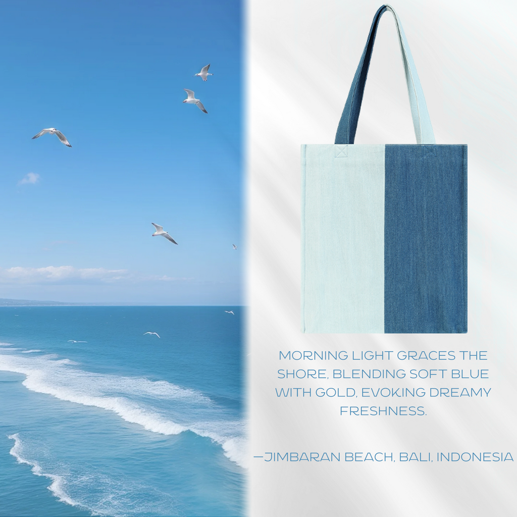 Aesthetic Premium Designer Colorblock Large Denim Tote Bag | 2025 Niche Lightweight Foldable Handbag with Pockets-Dawnlit Shores