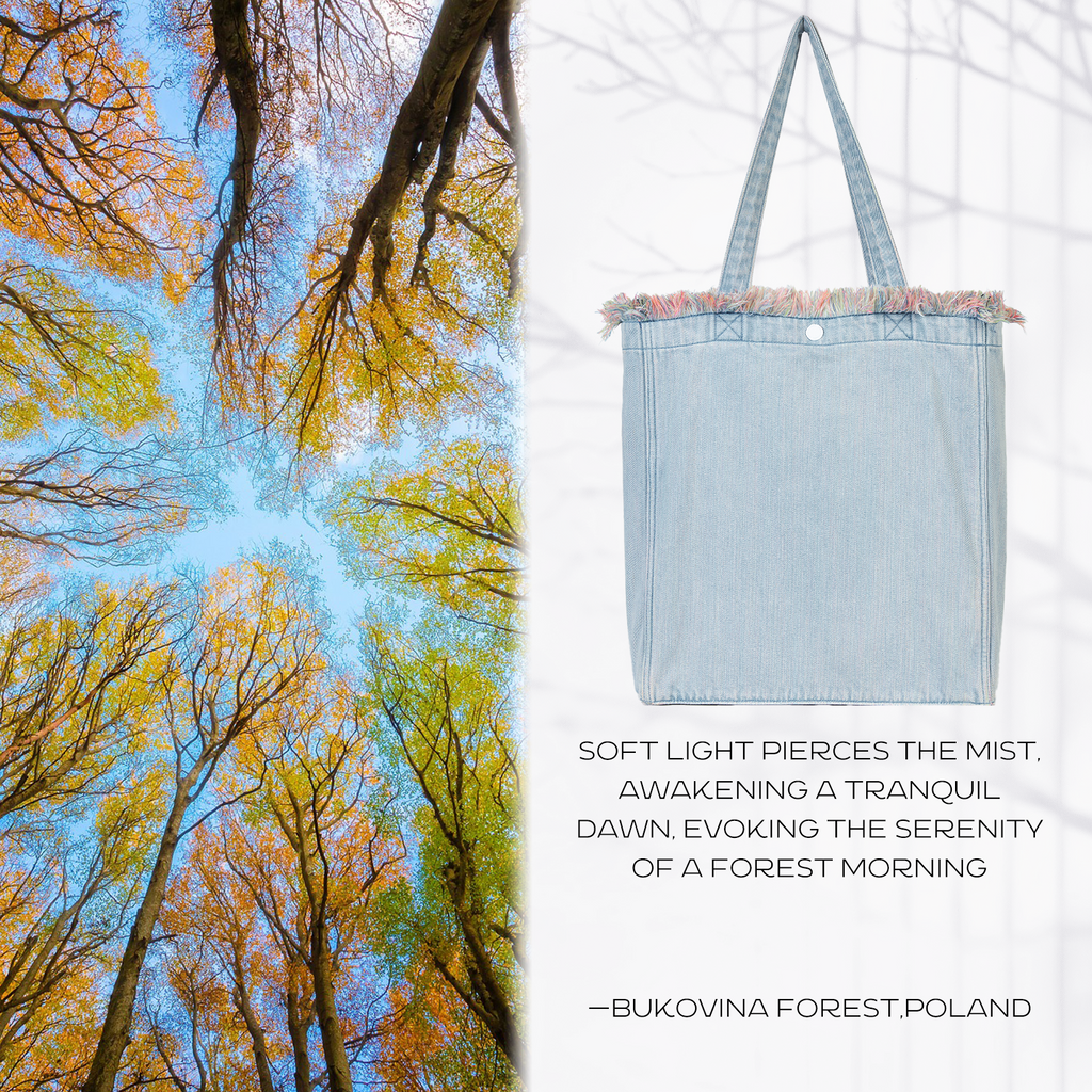Aesthetic Premium Designer Red Colorful Fringe Boho Denim Tote Bag | 2025 Niche Lightweight Foldable Handbag with Pockets-Morning Mist