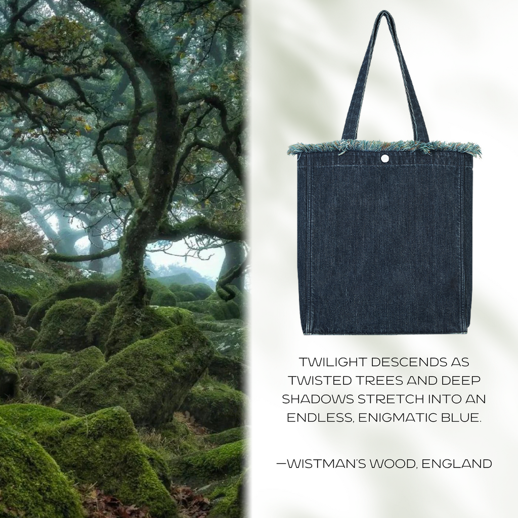 Aesthetic Premium Designer Green Colorful Fringe Boho Denim Tote Bag | 2025 Niche Lightweight Foldable Handbag with Pockets-Phantom of the Sky