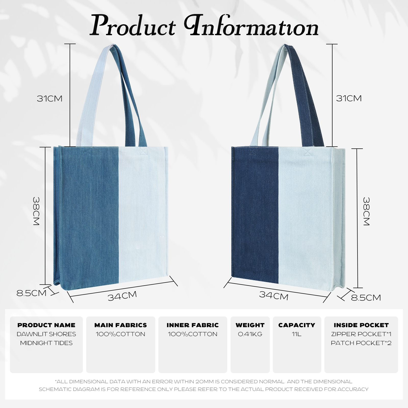 Aesthetic Premium Designer Colorblock Large Denim Tote Bag | 2025 Niche Lightweight Foldable Handbag with Pockets-Midnight Tides