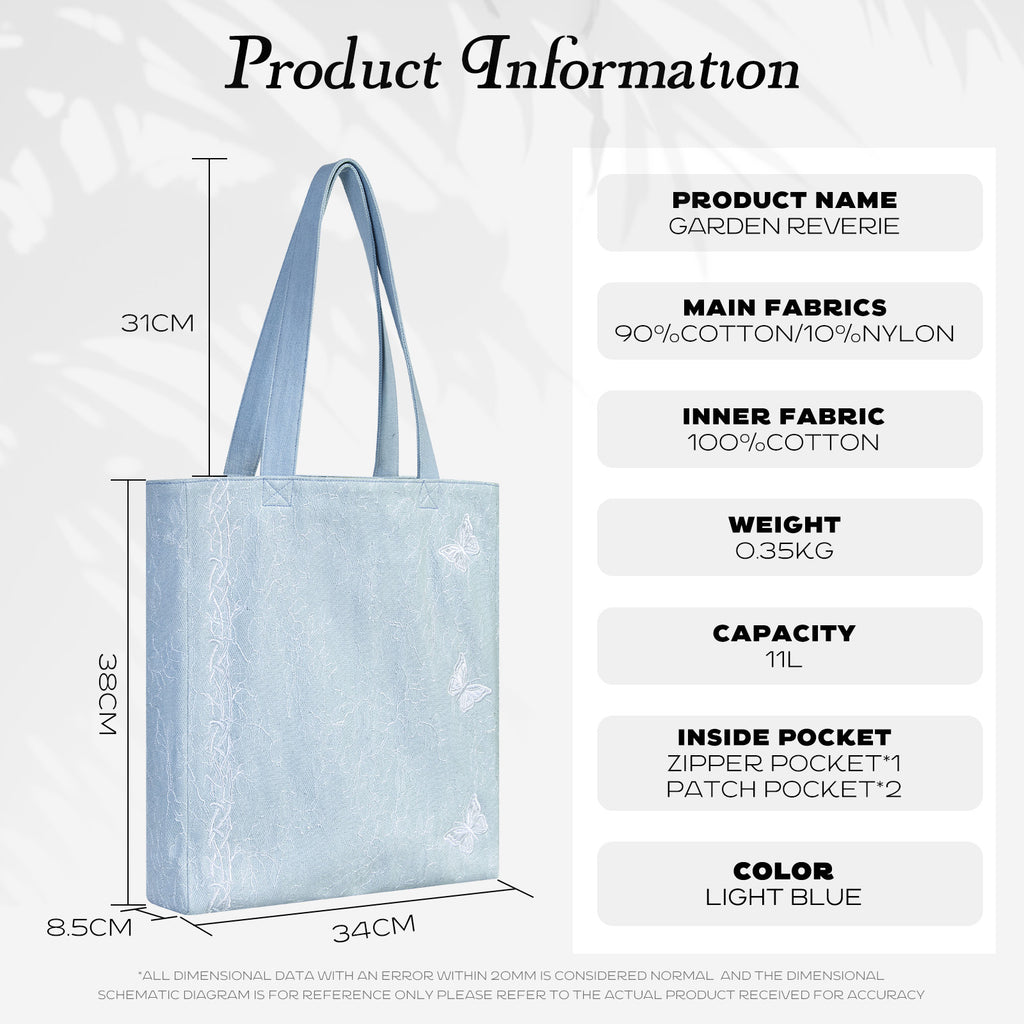 Aesthetic Premium Designer Lace Butterfly Shoulder Purse | 2025 Summer French Romantic Niche Foldable Large Denim Tote Bag with Pockets-Garden Reverie