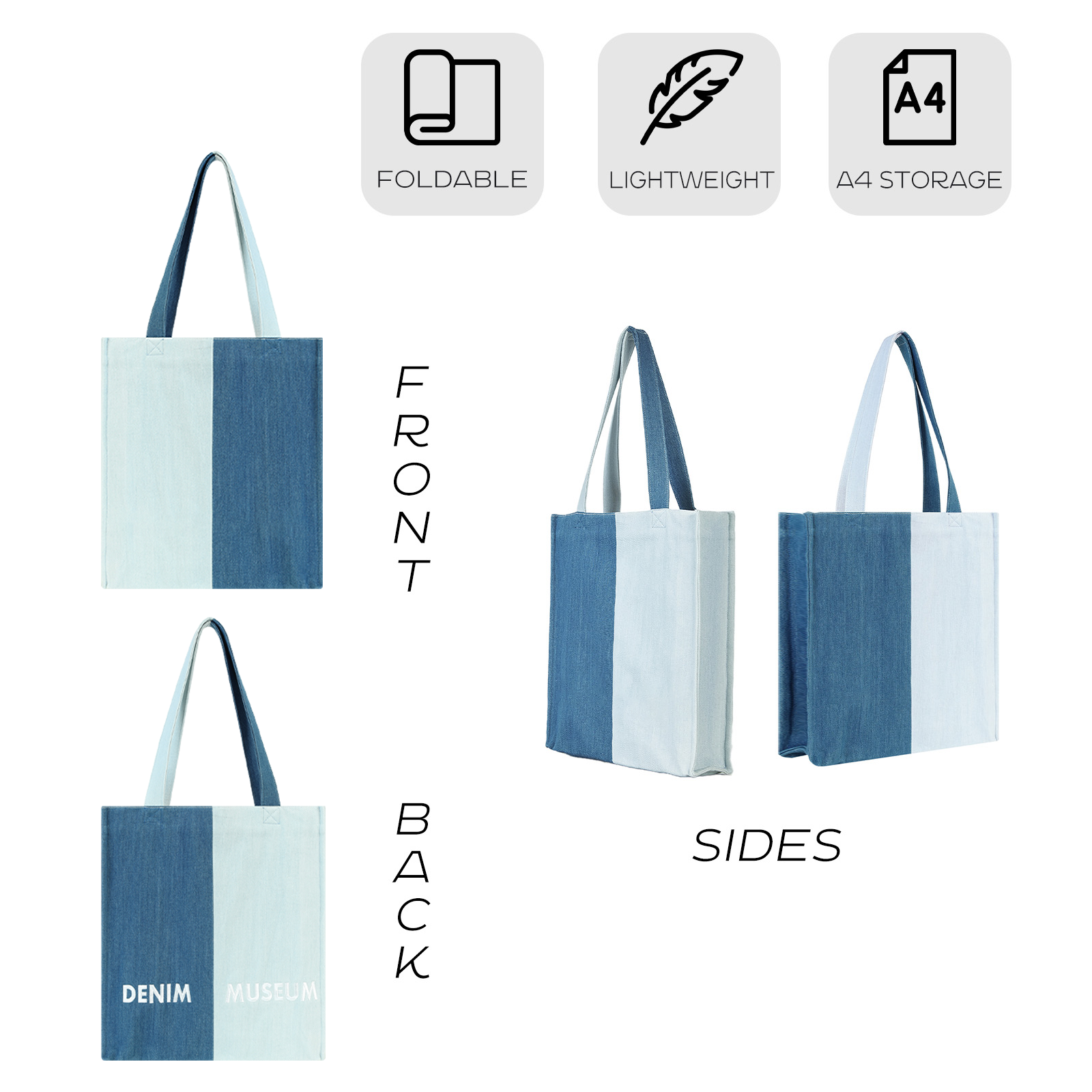 Aesthetic Premium Designer Colorblock Large Denim Tote Bag | 2025 Niche Lightweight Foldable Handbag with Pockets-Dawnlit Shores