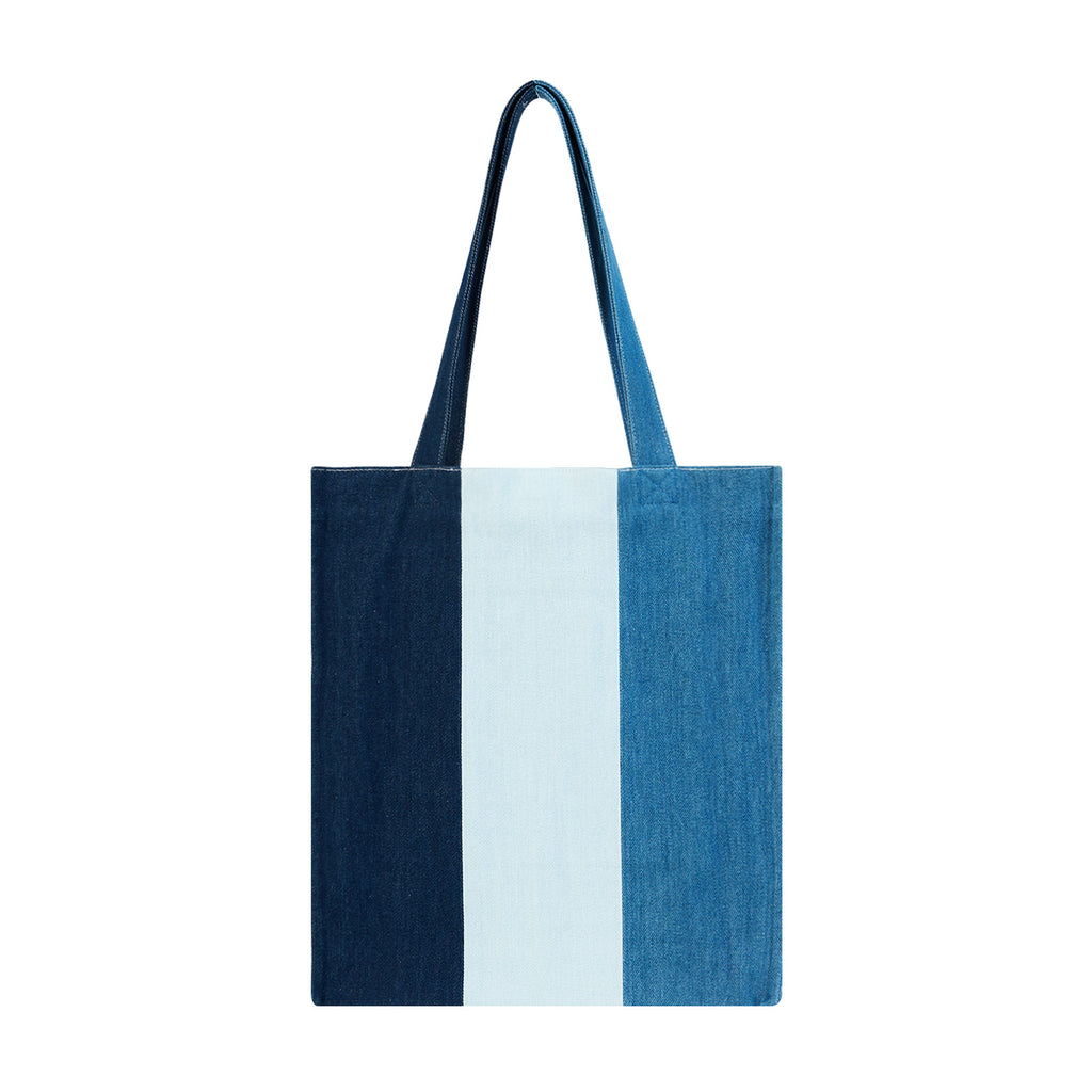 Aesthetic Premium Designer Colorblock Large Denim Tote Bag | 2025 Niche Lightweight Foldable Handbag with Pockets-Dawn’s Reflection