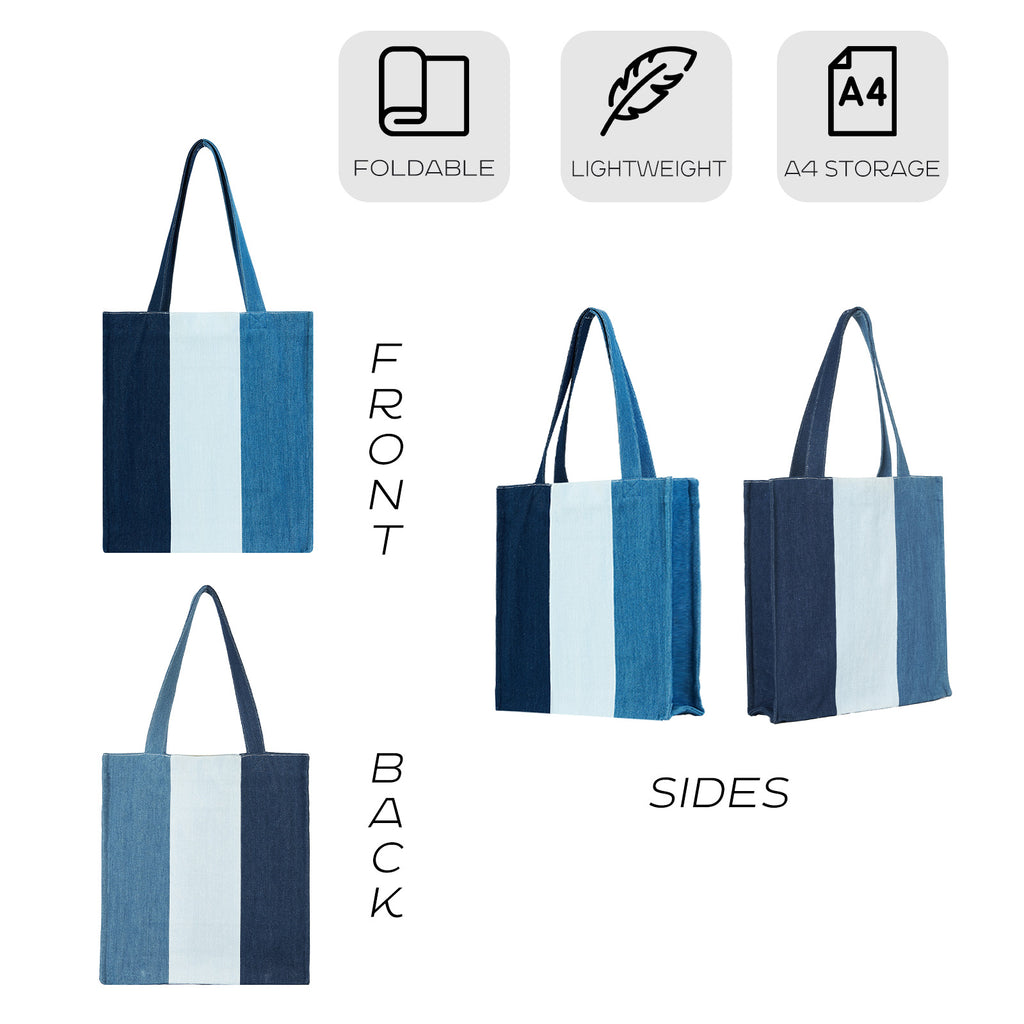 Aesthetic Premium Designer Colorblock Large Denim Tote Bag | 2025 Niche Lightweight Foldable Handbag with Pockets-Dawn’s Reflection