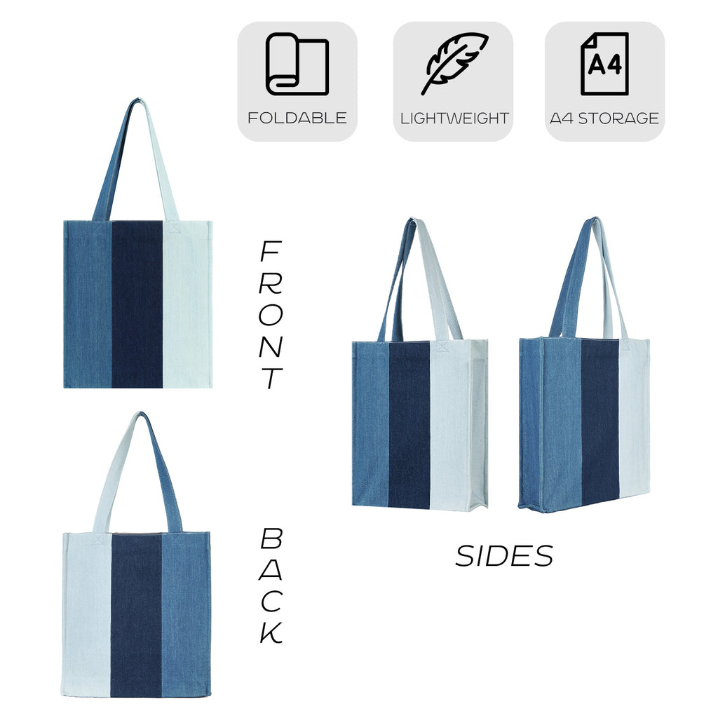 Aesthetic Premium Designer Colorblock Large Denim Tote Bag | 2025 Niche Lightweight Foldable Handbag with Pockets-Twilight Grove
