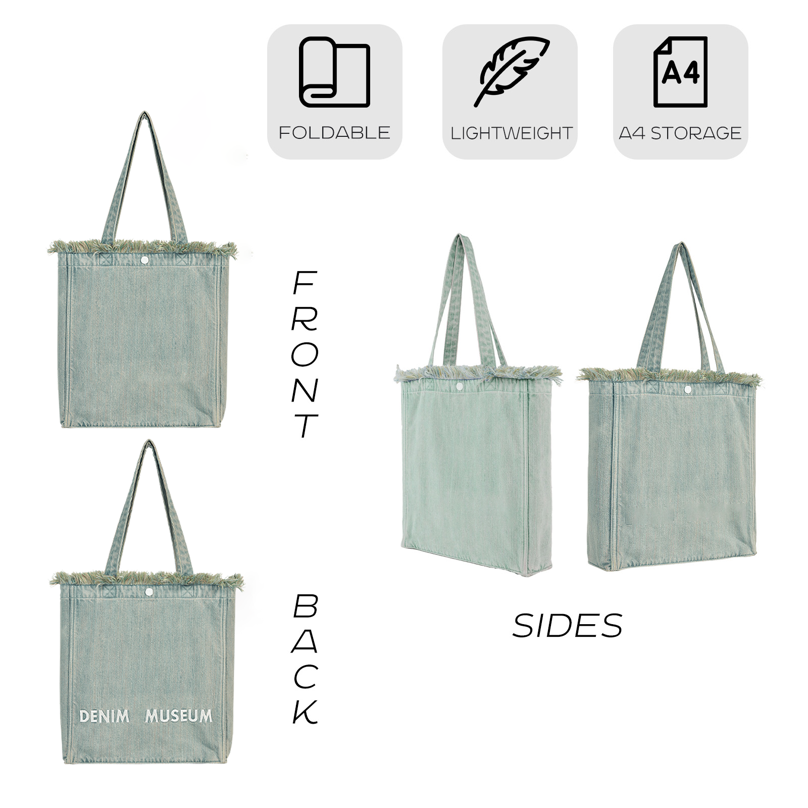 Aesthetic Premium Designer Green Colorful Fringe Boho Denim Tote Bag | 2025 Niche Lightweight Foldable Handbag with Pockets-Secret of Morning Light