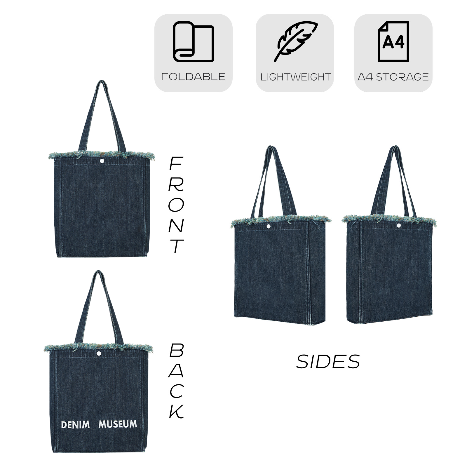 Aesthetic Premium Designer Green Colorful Fringe Boho Denim Tote Bag | 2025 Niche Lightweight Foldable Handbag with Pockets-Phantom of the Sky